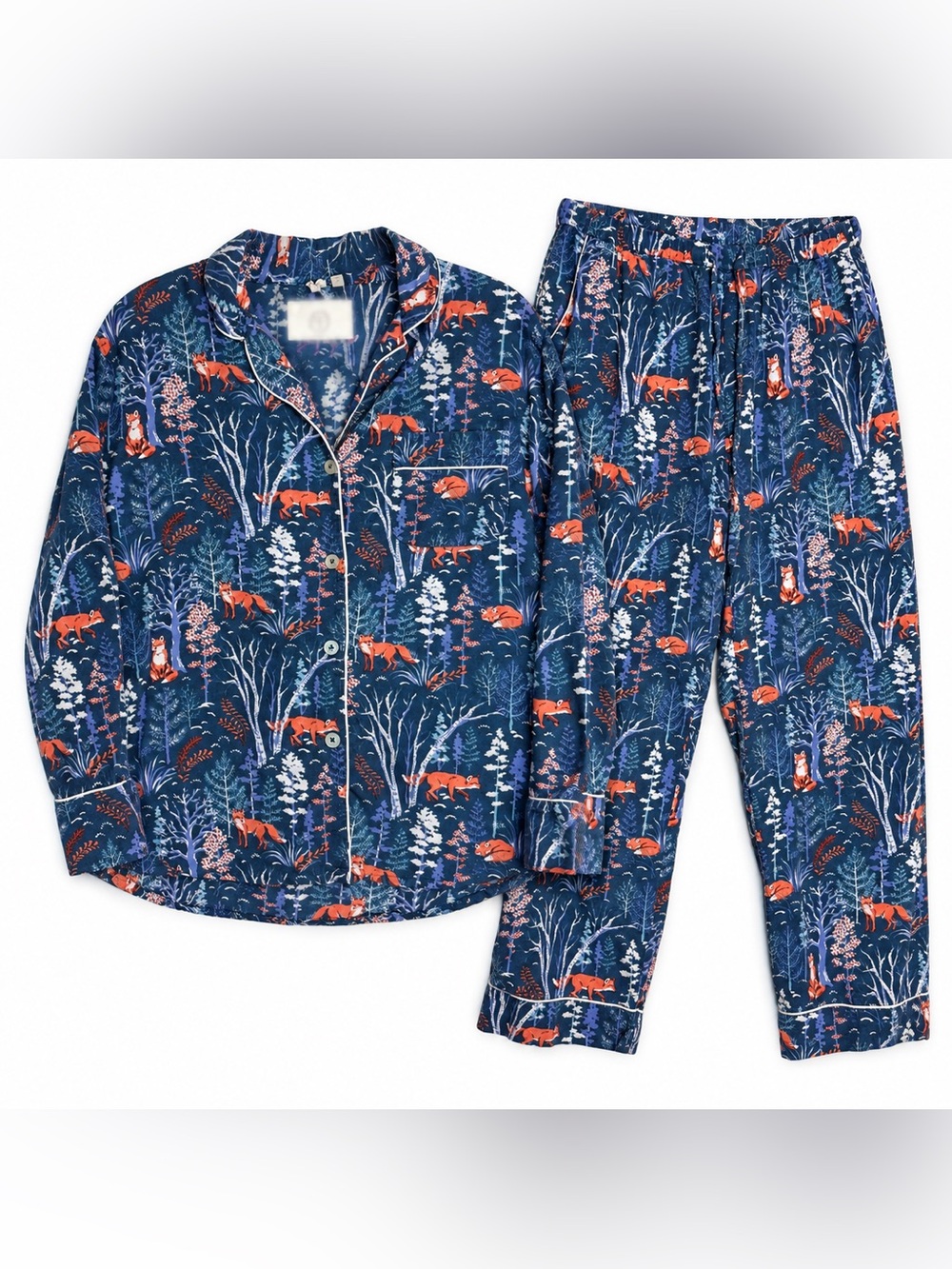 Print Fresh Navy Fox & Folklore Print Pajama Set Small Woodland Long Sleeve PJs